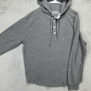 American Eagle Mens Henley Hoodie Sweatshirt Medium Grey Thermal Waffle Knit NEW